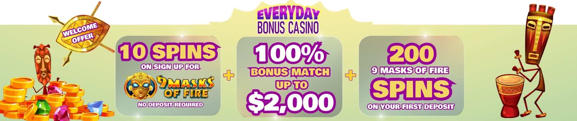 10 Spins + 100% Bonus March up to $2,000 + 200 Spins