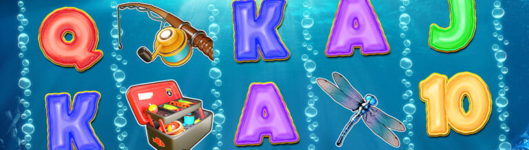 Online slot machine reels, game with fishing theme.