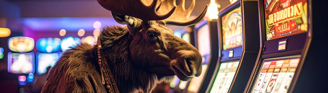 Moose playing a casino slot machine.